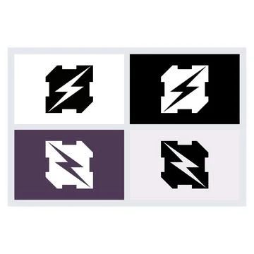 Abstract Square Lightning Bolt Logo Icon Set Stock Illustration