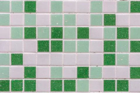 Abstract square pixel mosaic wall background and texture. Green glass mosaic  Stock Photos