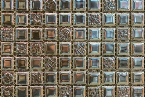 Abstract square pixel mosaic wall background and texture. brown glass mosaic  Stock Photos