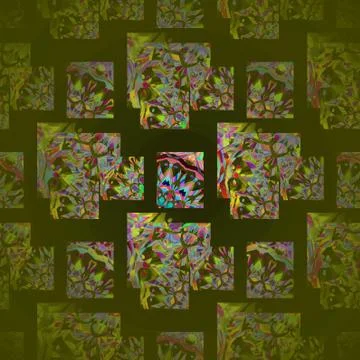 Abstract squares and rectangles pattern dark green multicolored overlay Stock Illustration