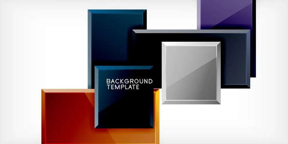 Abstract squares overlap, creating layered effect. Colors include red, blue, Stock Illustration