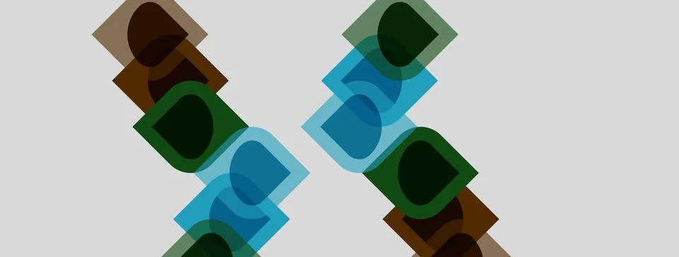 Abstract squares overlap, creating layered visual effect. Colors include blue Illustrazione stock