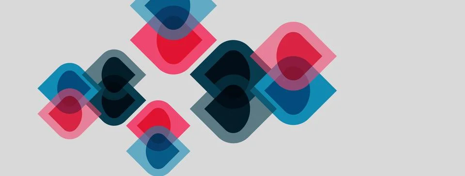 Abstract squares overlap, creating layered visual effect. Colors include pink Stock Illustration