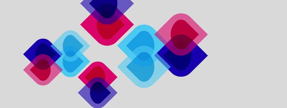 Abstract squares overlap, creating vibrant color blends. Pink, blue, purple.. Stock Illustration