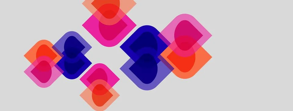 Abstract squares overlap, creating vibrant color blends. Pink, purple, orange Stock Illustration