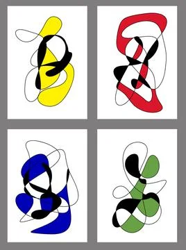 Abstract squiggly modern background with continuous lines. Set Stock Illustration