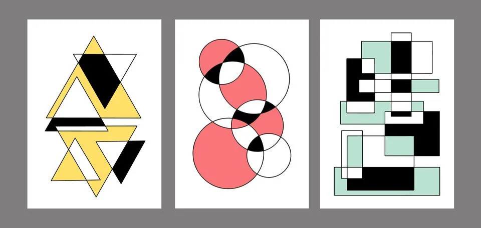 Abstract squiggly modern background with continuous lines. Set circle, tria.. Stock Illustration