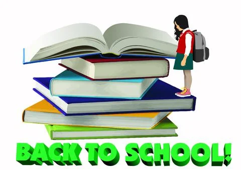 Abstract stack of books with school girl image. Back to school. Stock Illustration