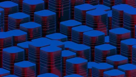 Abstract Stacked Blue and Red Rounded Shapes Stock Illustration