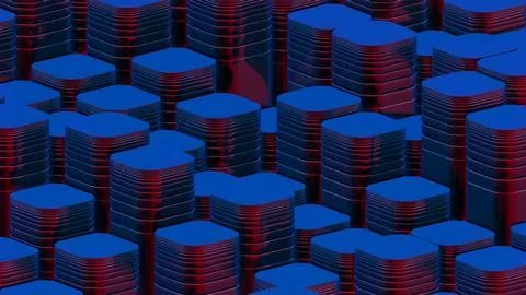 Abstract Stacked Blue and Red Rounded Shapes Stock Illustration