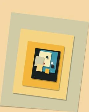 Abstract stacked paper frames in warm beige and blue create a clean, modern.. Stock-Illustration