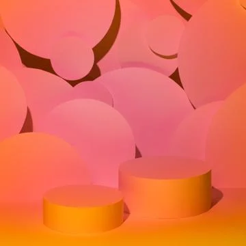 Abstract stage for presentation cosmetics - two round podiums mockup in yello Stock Photos