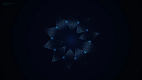 Abstract star made of blue digital particles rotating slowly on dark backgr.. Vídeo Stock 343658776