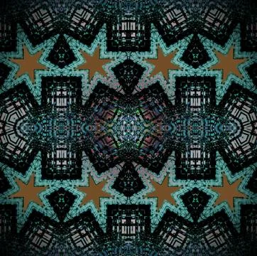 Abstract star pattern black turquoise gold pink Illustrazione stock
