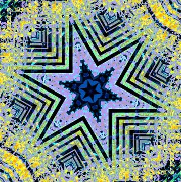 Abstract star pattern blue black yellow purple centered Stock Illustration