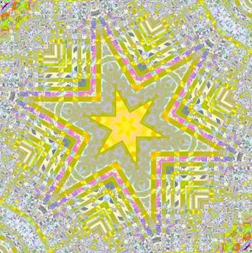 Abstract star pattern yellow green gray purple centered Stock Illustration
