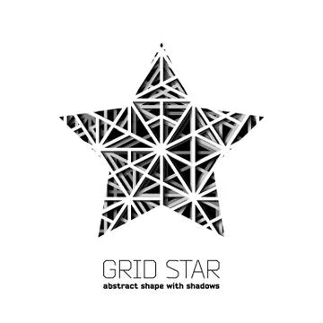 Abstract star shape with layered lines triangular grid and shadow Stock Illustration