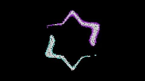 Abstract star symbol with flying small particles or balls around. Black back Stock Footage 280082978