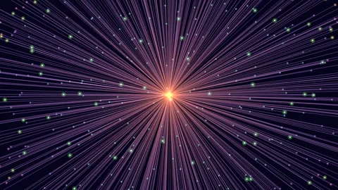 Abstract starburst light rays and particles moving through deep space background Stock Footage 333188899