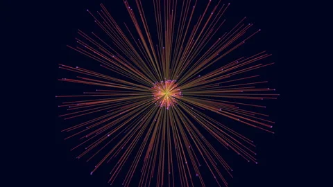 Abstract starburst particle explosion with glowing lines on dark blue background Stock Footage 333188870