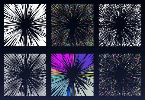 Abstract starburst vector background with halftone geometric dot pattern effe 库存插图