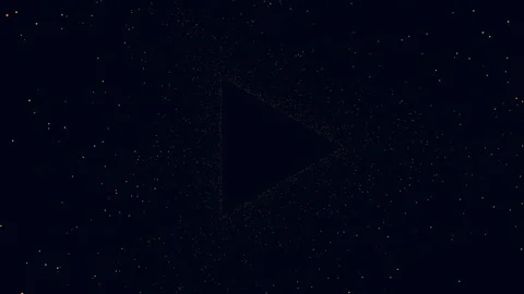 Abstract starfield particles forming play button icon on dark space background Stockbeeldmateriaal 330076809