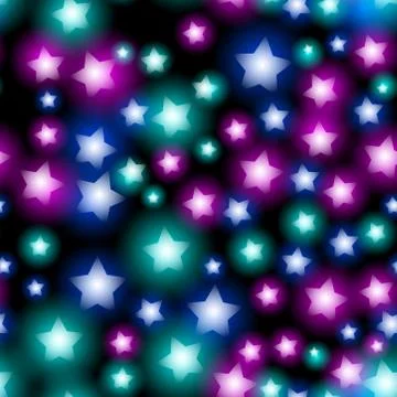 Abstract starry seamless pattern with neon star on black background. Galaxy N 库存插图