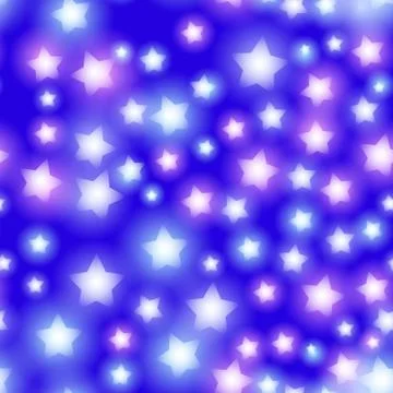 Abstract starry seamless pattern with neon star on bright pink and lilac, blu Stock Illustration
