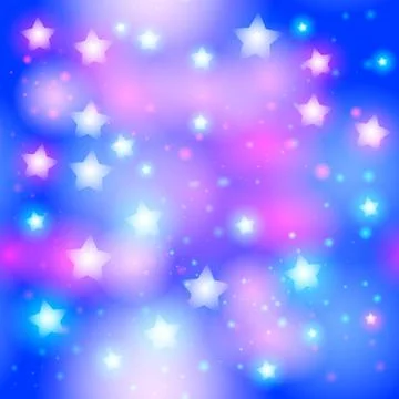 Abstract starry seamless pattern with neon star on Bright pink and blue backg Stock Illustration