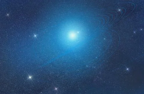 Abstract starry space background with a view of the orbital motion of satelli Stock Photos