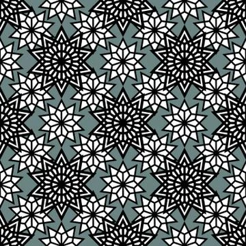 Abstract stars seamless pattern. Monochrome line geometry background. Vector  Stock Illustration
