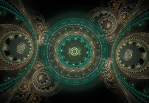 Abstract steampunk design, mechanical design, cogwheel engine. Modern fractal Stock-Illustration
