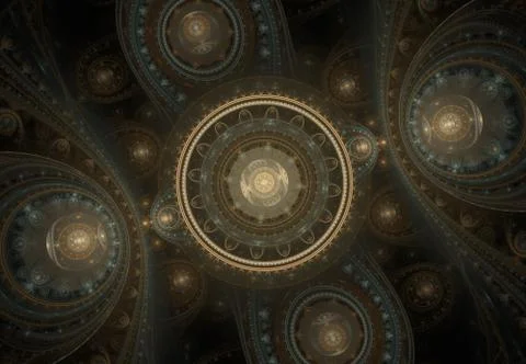 Abstract steampunk design, mechanical design, cogwheel engine. Modern fractal Stock Illustration