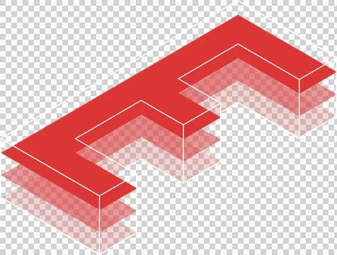 Abstract stepped structure showing red blocks in isometric, white outlines, 스톡 일러스트