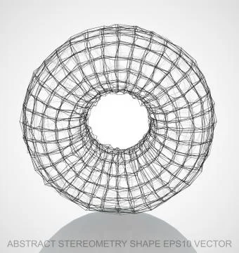 Abstract stereometry shape: Ink sketched Torus. Hand drawn 3D polygonal Torus Ilustração Stock