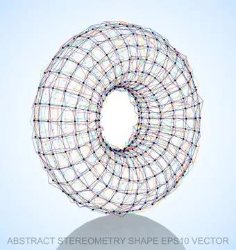 Abstract stereometry shape: Multicolor sketched Torus. Hand drawn 3D polygonal 스톡 일러스트