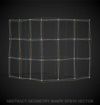 Abstract stereometry shape: Multicolor sketched Cube. Hand drawn 3D polygonal イラスト素材