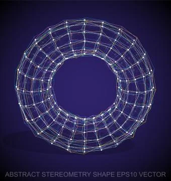 Abstract stereometry shape: Multicolor sketched Torus. Hand drawn 3D polygonal イラスト素材