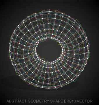 Abstract stereometry shape: Multicolor sketched Torus. Hand drawn 3D polygonal Stock Illustration