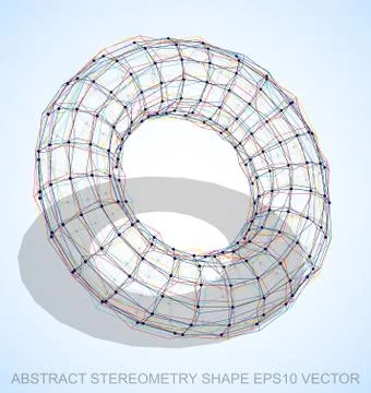 Abstract stereometry shape: Multicolor sketched Torus. Hand drawn 3D polygonal 스톡 일러스트