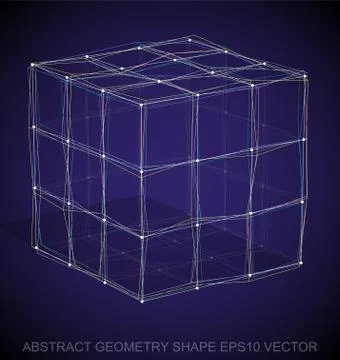 Abstract stereometry shape: Multicolor sketched Cube. Hand drawn 3D polygonal Stock Illustration