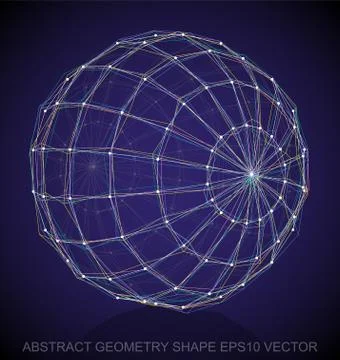 Abstract stereometry shape: Multicolor sketched Sphere. Hand drawn 3D polygonal 스톡 일러스트