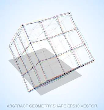 Abstract stereometry shape: Multicolor sketched Cube. Hand drawn 3D polygonal イラスト素材