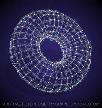Abstract stereometry shape: Multicolor sketched Torus. Hand drawn 3D polygonal 스톡 일러스트