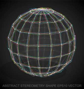Abstract stereometry shape: Multicolor sketched Sphere. Hand drawn 3D polygonal イラスト素材