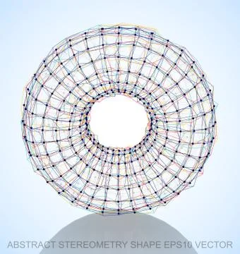 Abstract stereometry shape: Multicolor sketched Torus. Hand drawn 3D polygonal 스톡 일러스트