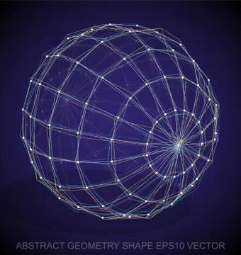 Abstract stereometry shape: Multicolor sketched Sphere. Hand drawn 3D polygonal Illustrazione stock