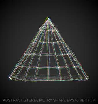 Abstract stereometry shape: Multicolor sketched Cone. Hand drawn 3D polygonal Stock Illustration