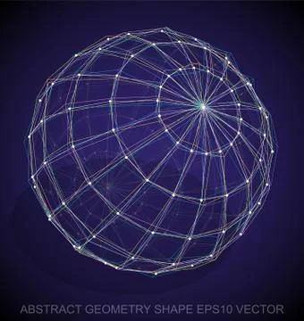 Abstract stereometry shape: Multicolor sketched Sphere. Hand drawn 3D polygonal Stockillustratie