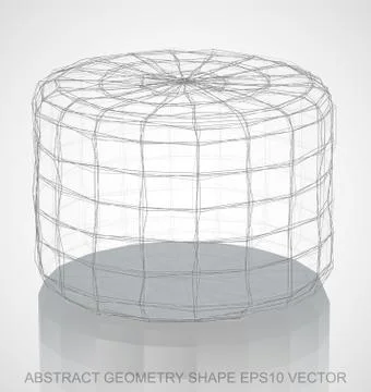 Abstract stereometry shape: Pencil sketched Cylinder. Hand drawn 3D polygonal Illustrazione stock